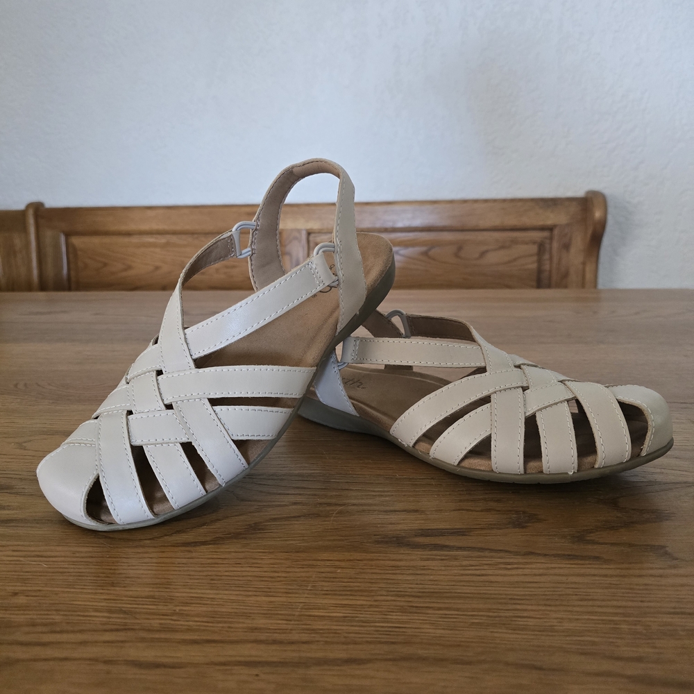 Earth Origins Cream Sandals Woven Leather Design